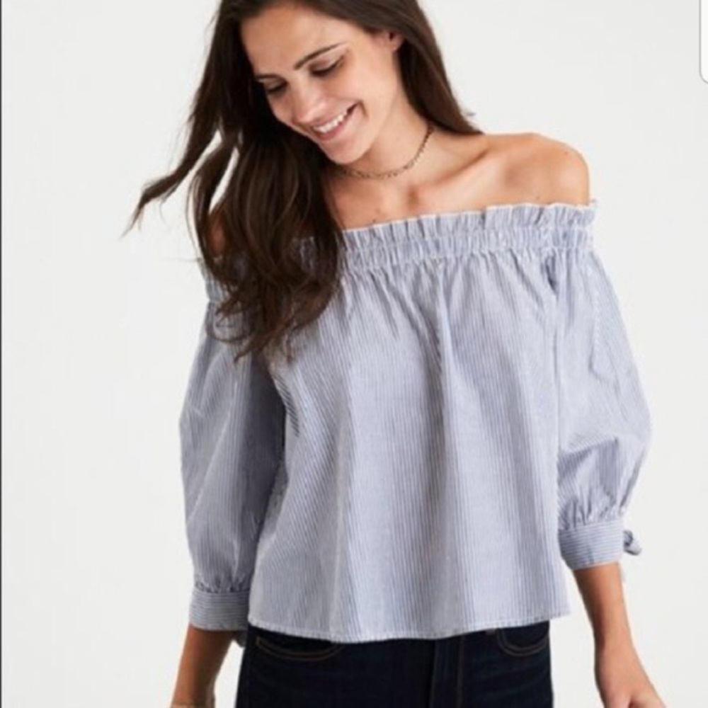 AMERICAN EAGLE Off The Shoulder Striped Bow Top